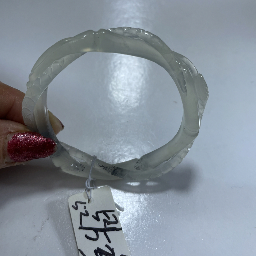 岫玉水墨蛇盘竹节手镯52.53口径17号