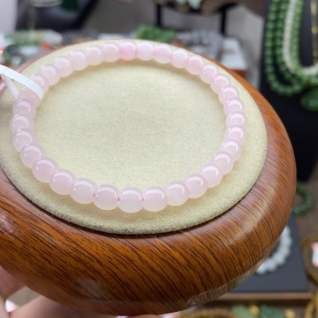 和田玉手串未镶嵌青*藕粉卡6