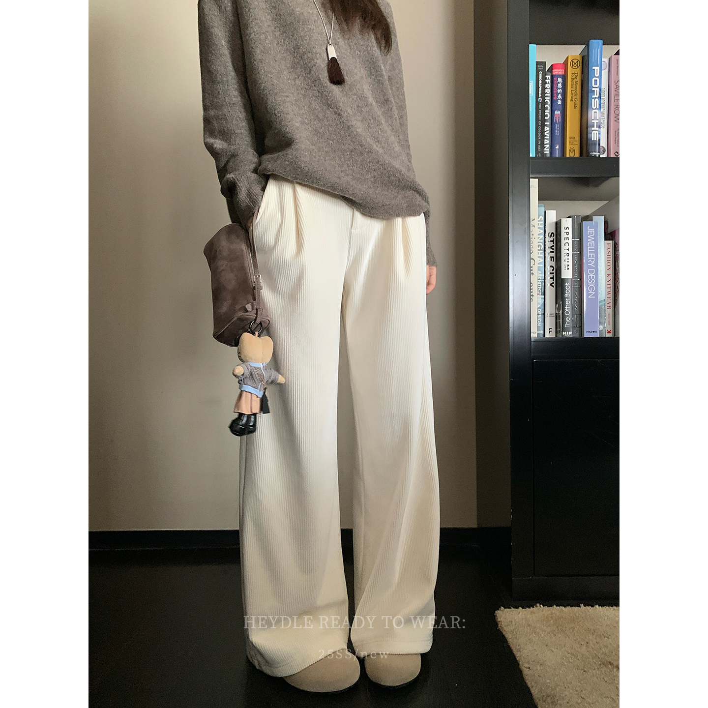 黑豆哼哼 奶芙懒人裤*灯芯绒加绒阔腿裤捏褶设计百搭休闲裤女长裤