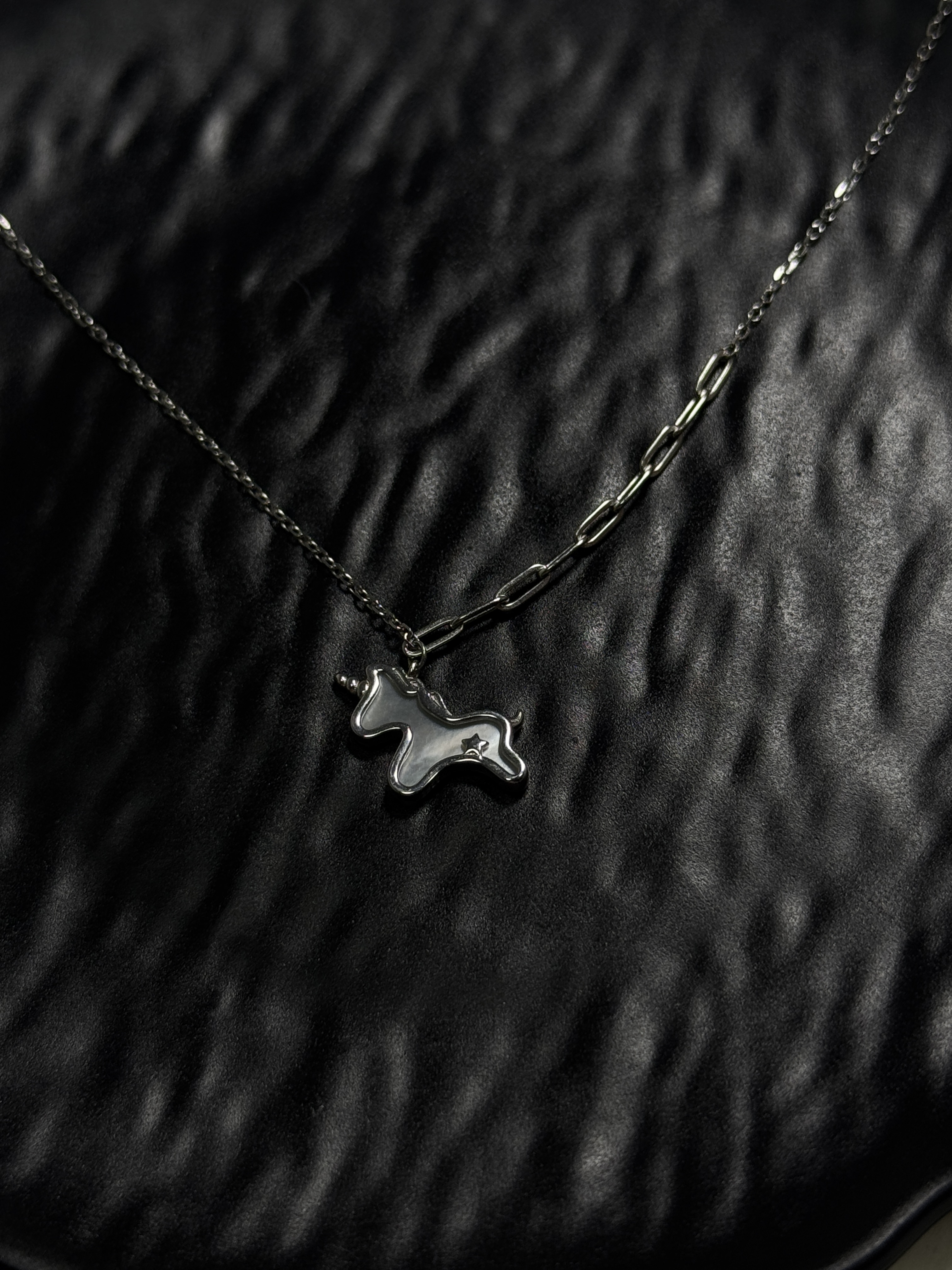 链子925银贝壳 白贝项链双面星星独角兽小众AB锁骨链