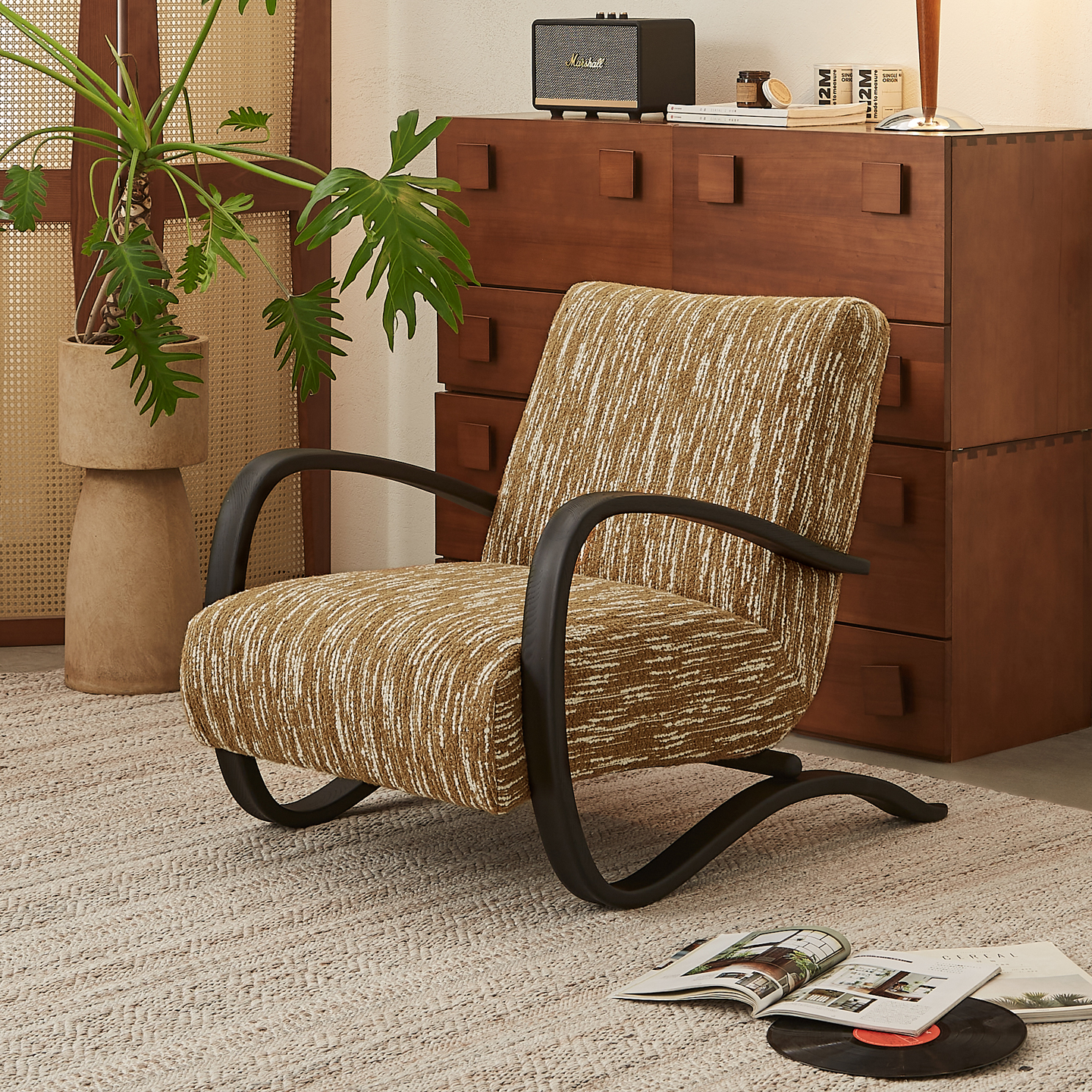 木陌家具伯克休闲椅实木沙发椅客厅卧室阳台布艺中古风休闲椅