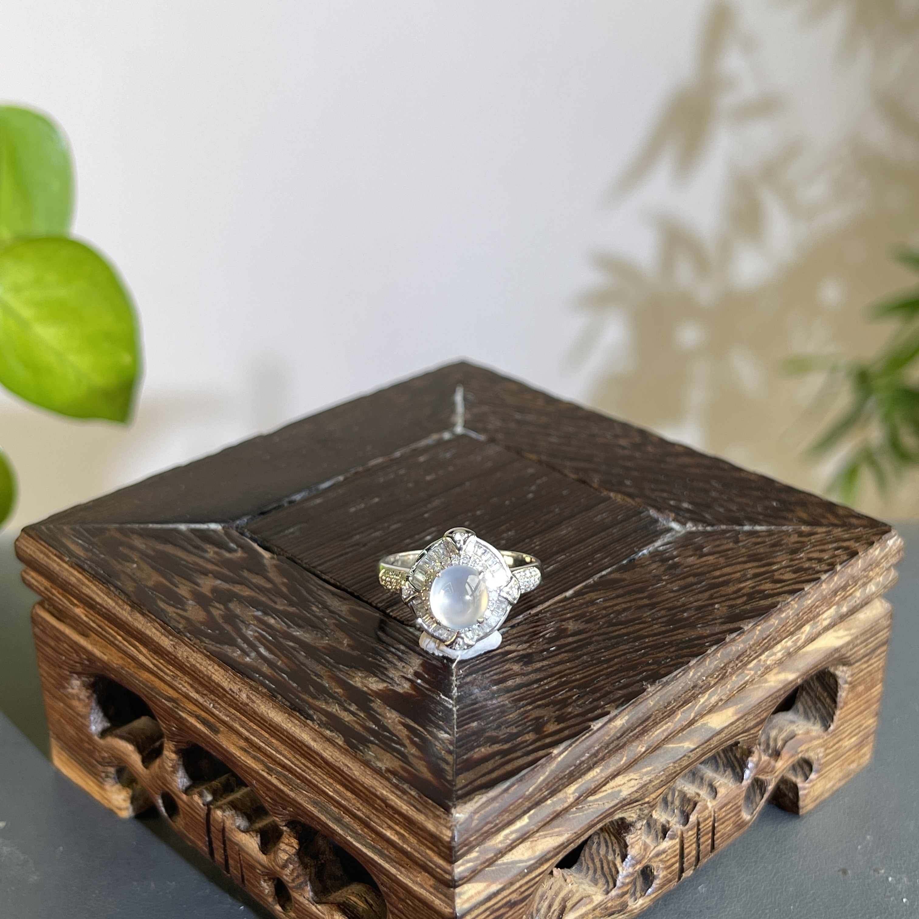 JCA04-271 天然缅甸翡翠A货 18K含钻镶嵌戒指14#