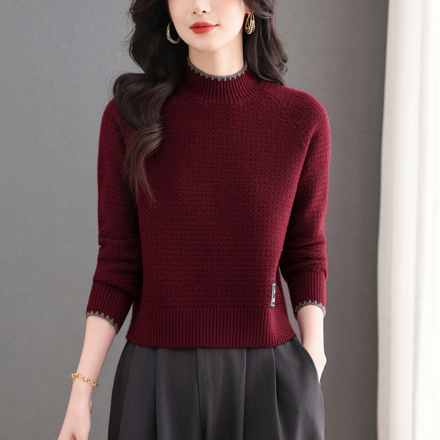 秋冬短款宽松毛衣女时尚半高领毛衫内搭小个子宽松针织打底衫上衣