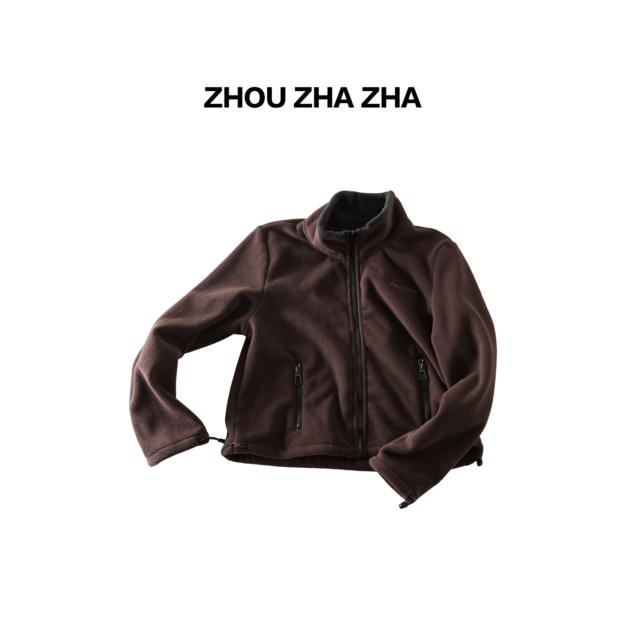 【周炸炸】摇粒绒立领刺绣拼色设计宽松卫衣外套#535182