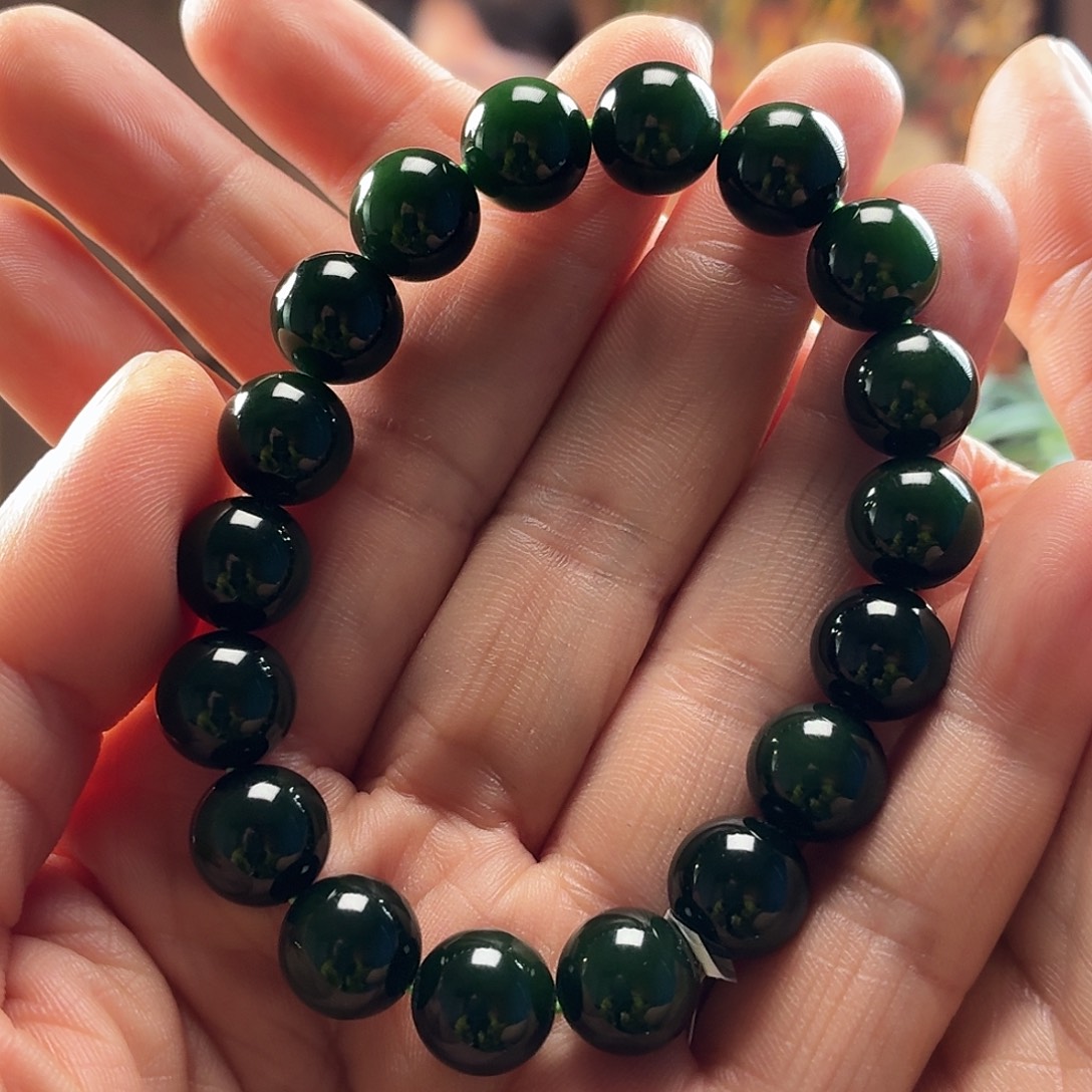 和田玉未镶嵌手串俄碧玉圆11