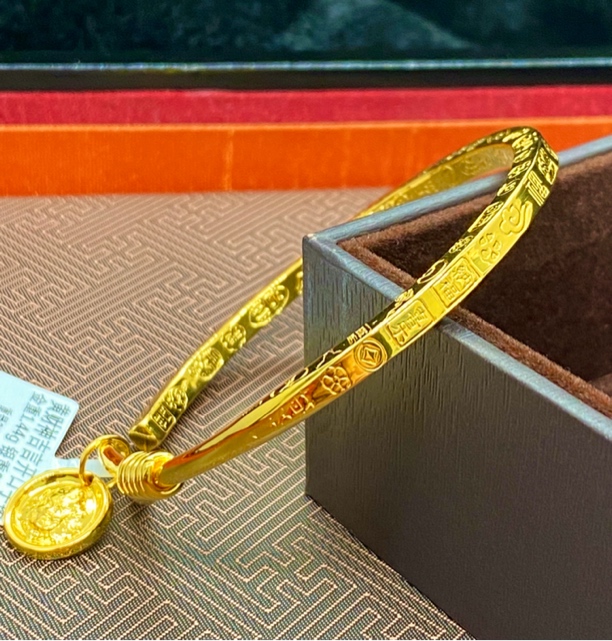 足银手镯 老铺匠 足银999黄财神开口吉言手镯