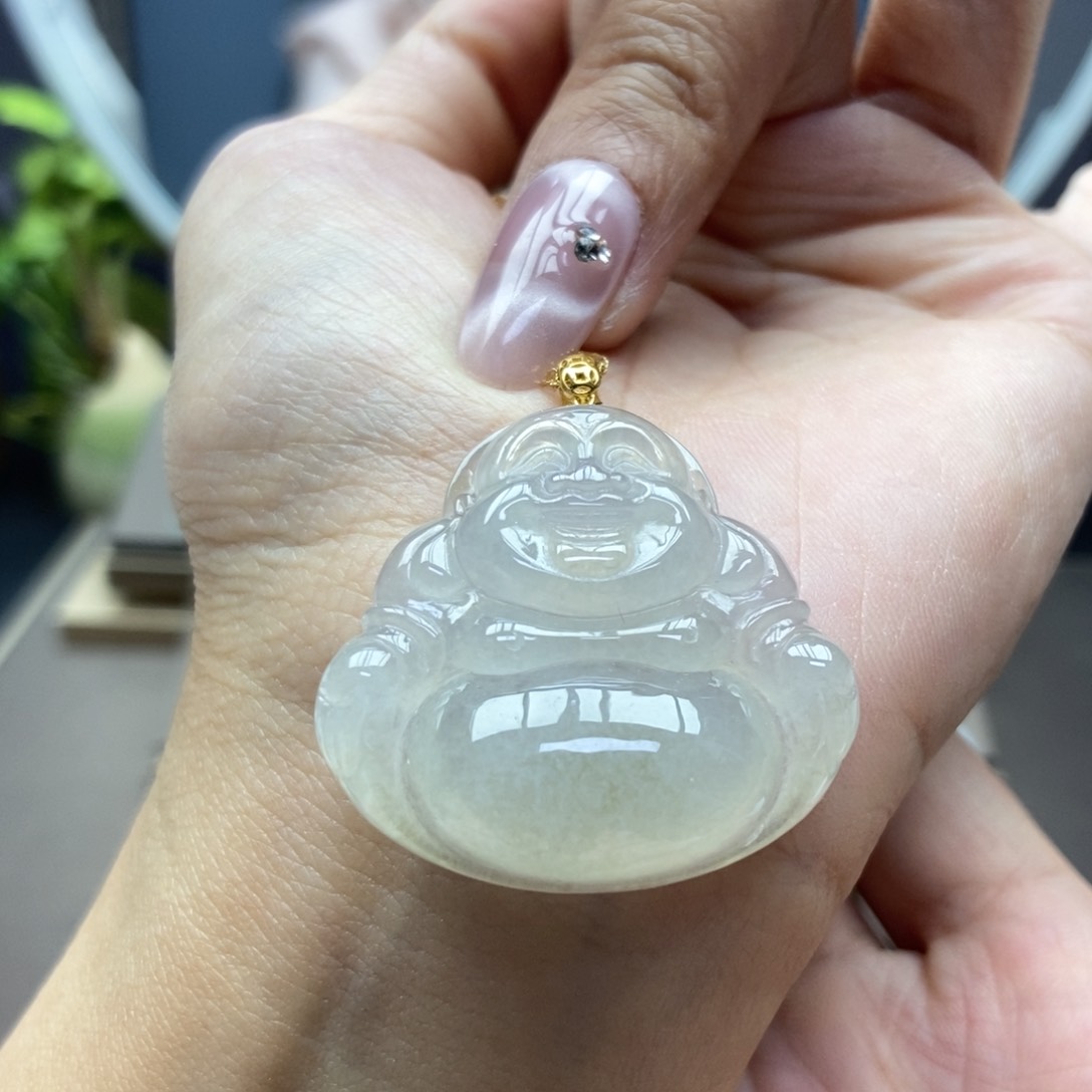 翡翠颈饰18K金镶嵌吊坠佛公