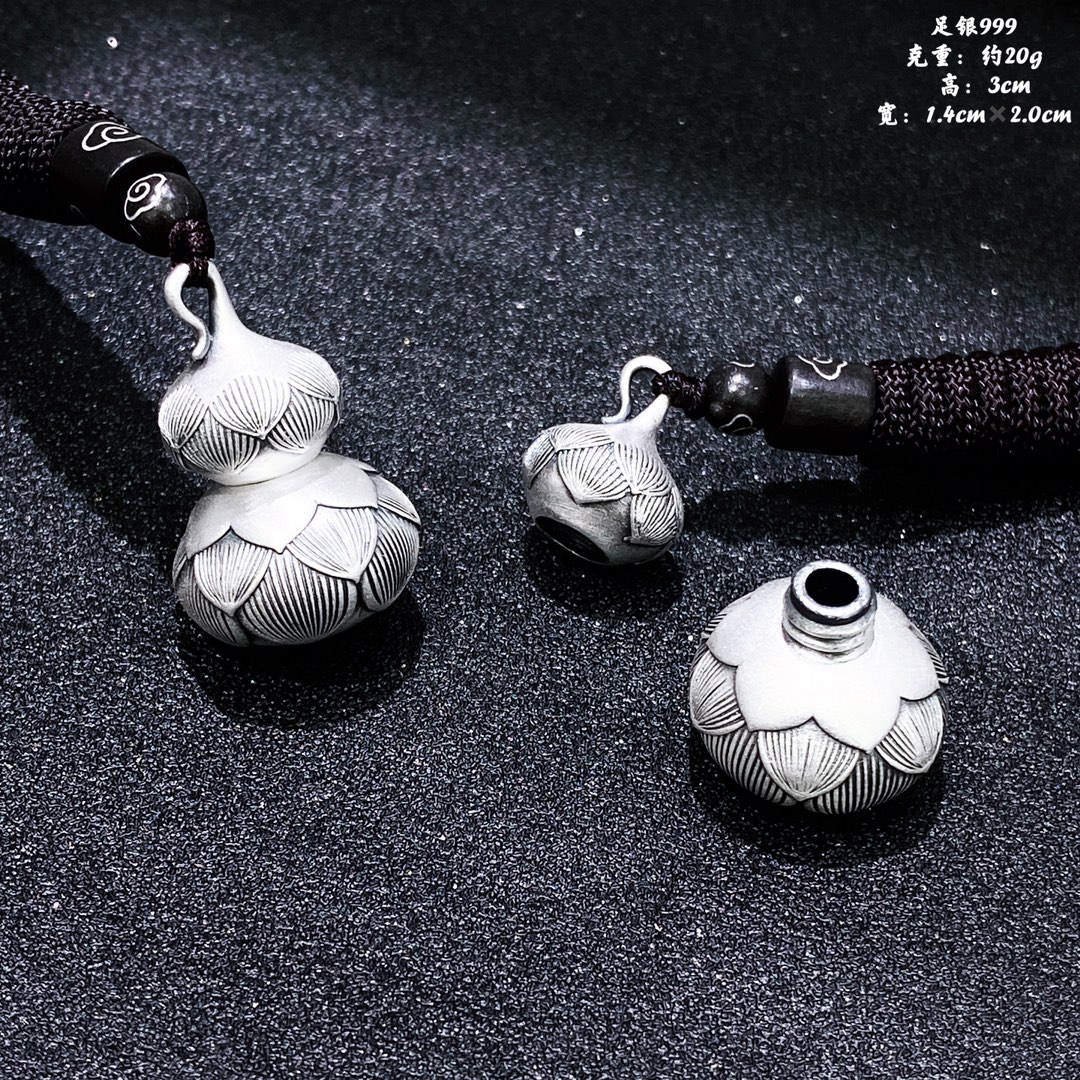 吊坠足银  润土匠心复古古法工艺足银999噶乌可放护身符葫芦吊坠