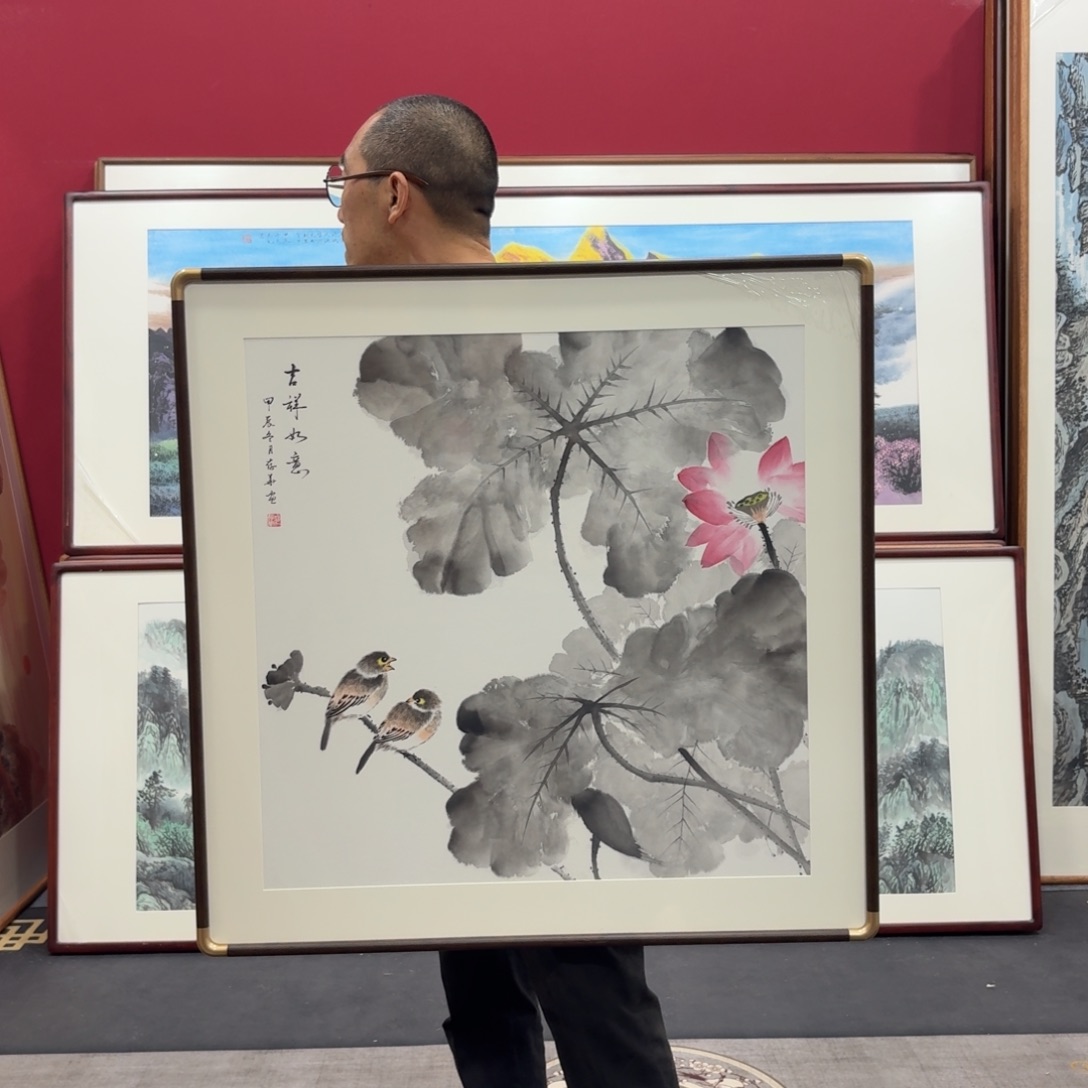 国画带框绘画80/80尺寸