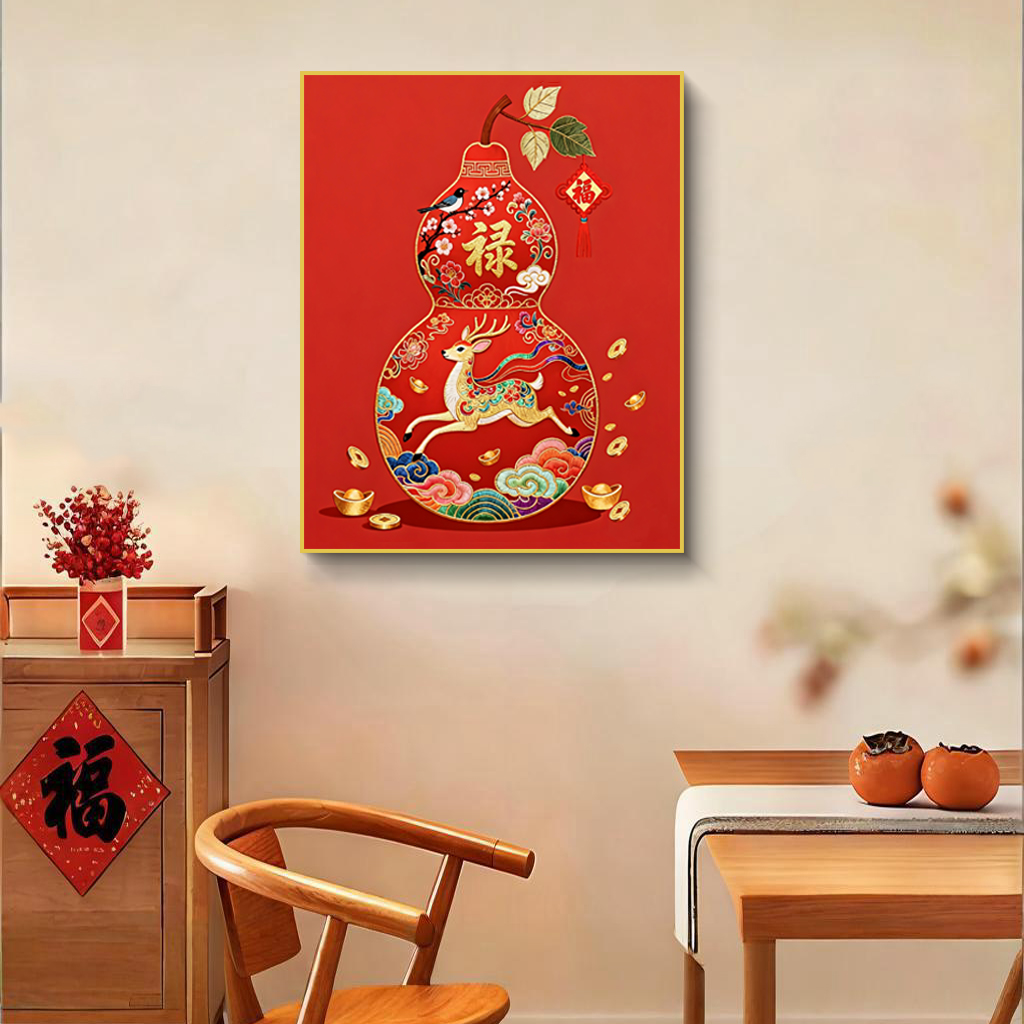 新中式葫芦好寓意挂布客厅装饰背景布画福禄满庭餐厅饭店葫芦6070