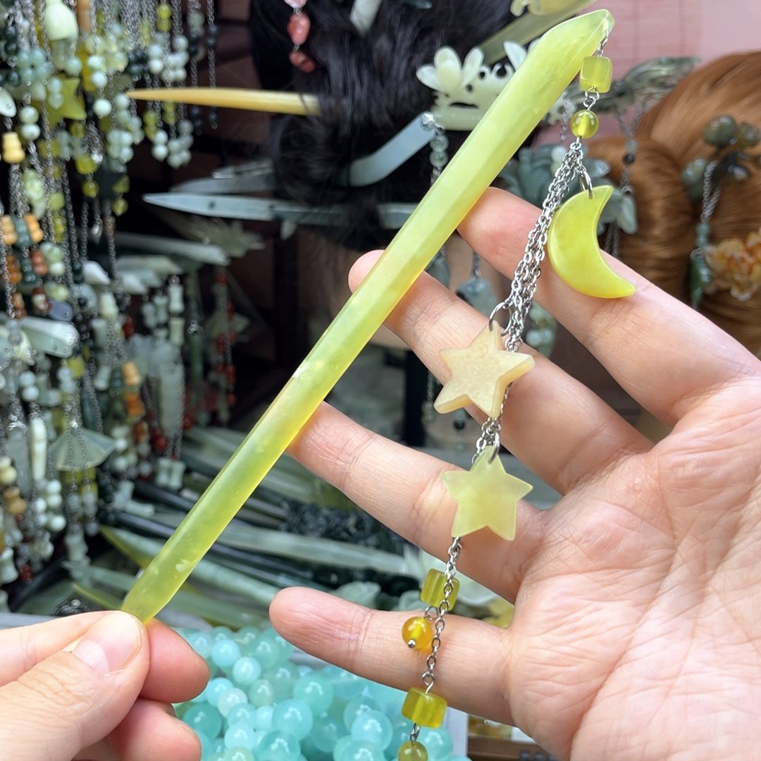 蛇纹石玉发饰未镶嵌默认微瑕岫玉发簪