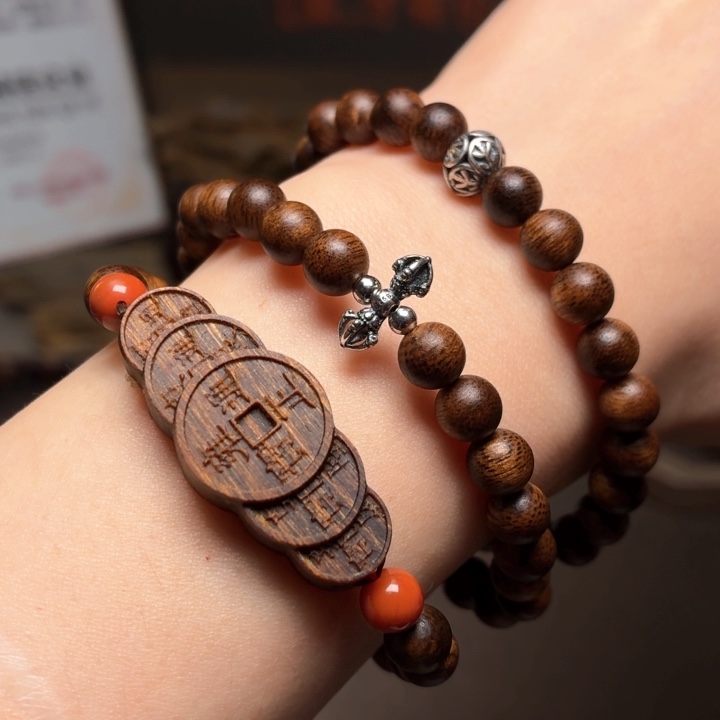 手串沉香越南芽庄黄棋玉化06+芽庄白棋沉香木雕配饰