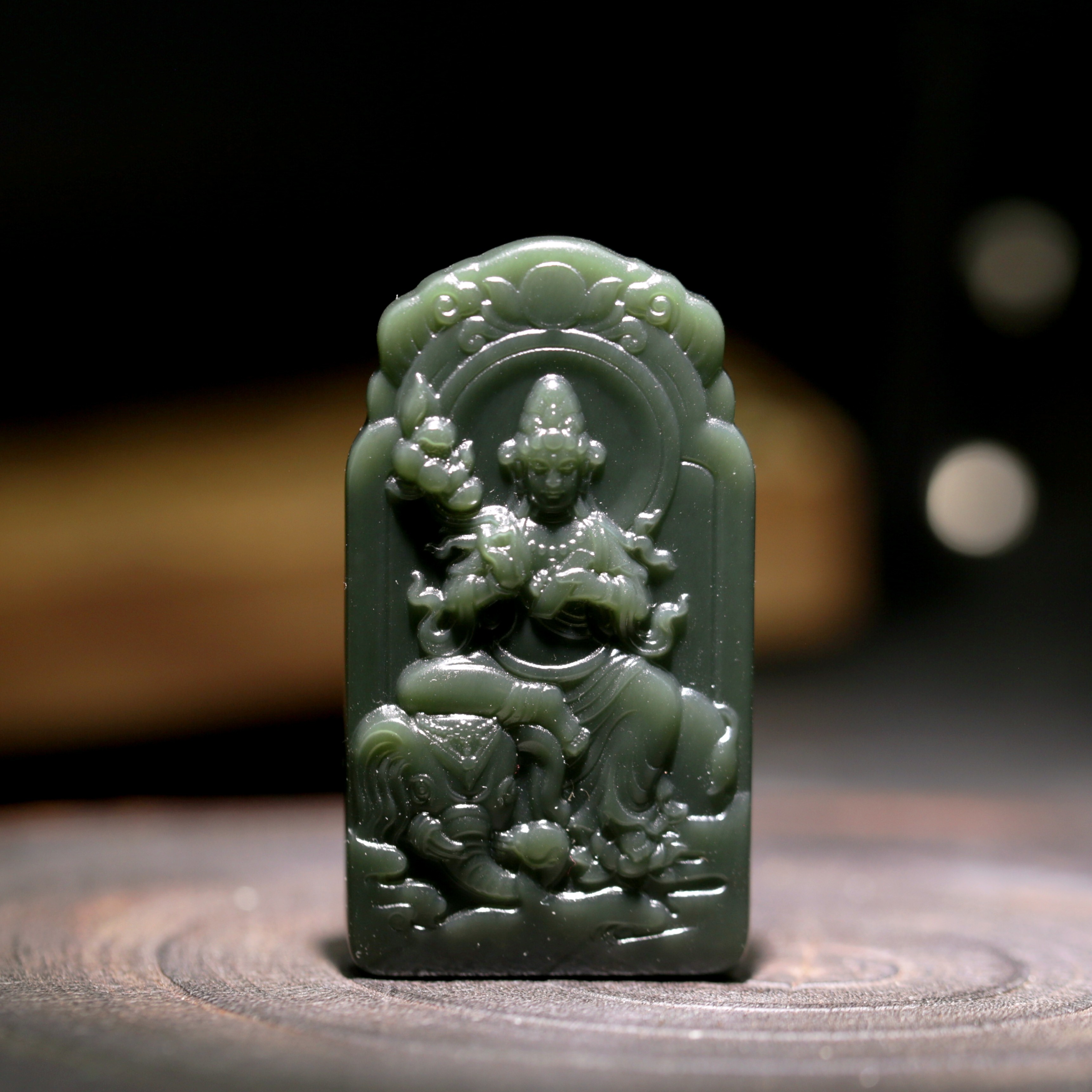 【阿良的玉】和田玉塔青黑青一细特细龙蛇守护神普贤菩萨牌吊坠挂坠