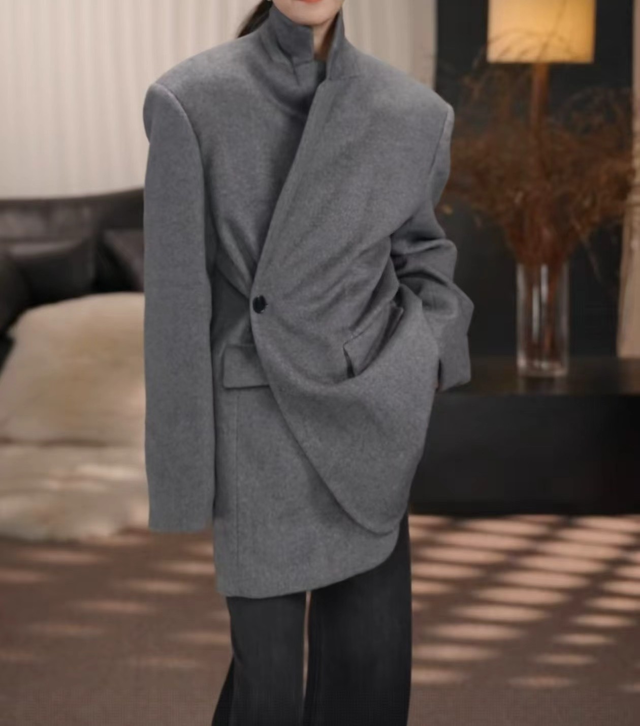 卢尚原创加棉侧扣人字纹西装73933