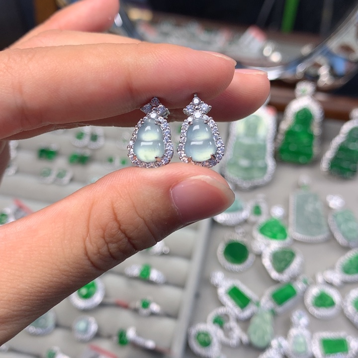 翡翠未镶嵌耳饰耳钉