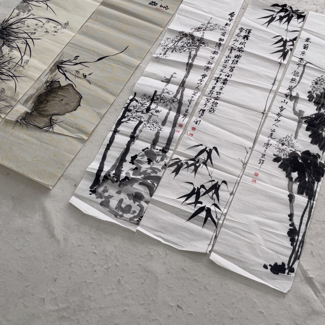 国画梅兰竹菊五张啦