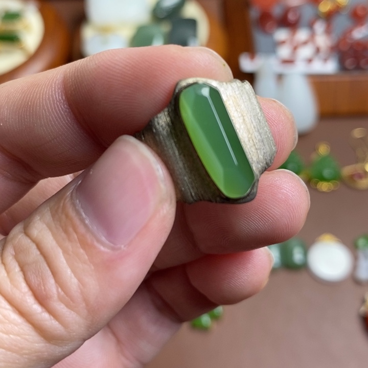 和田玉银S925镶嵌戒指