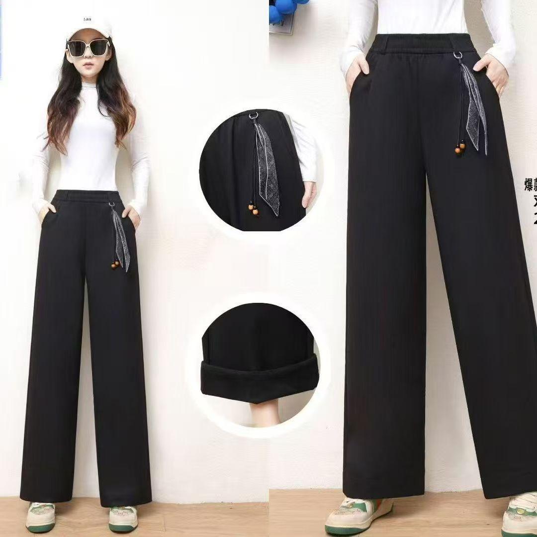 11加绒冬秋季直筒裤高腰厚款休闲裤显瘦阔腿裤垂感