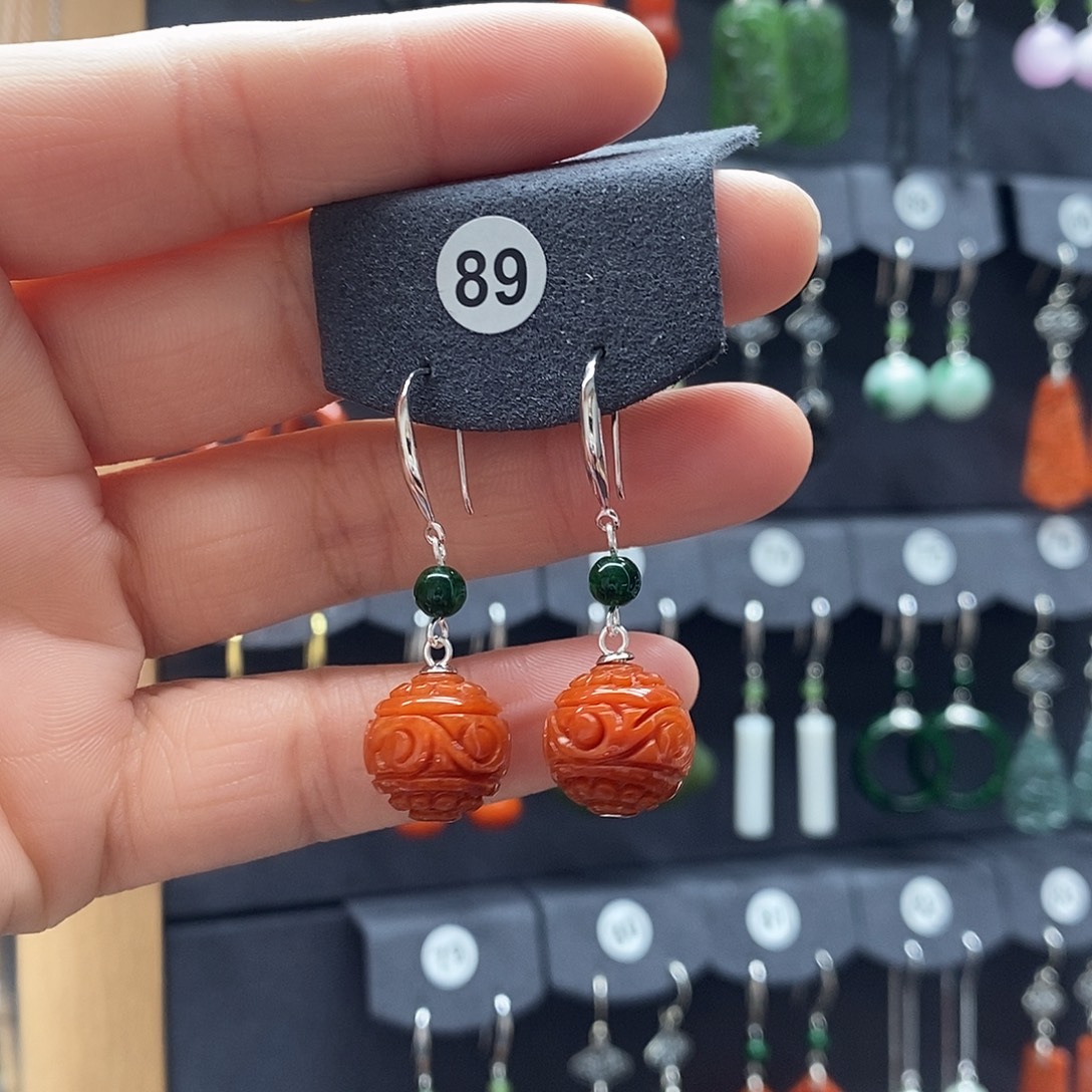 翡翠银S925镶嵌耳饰