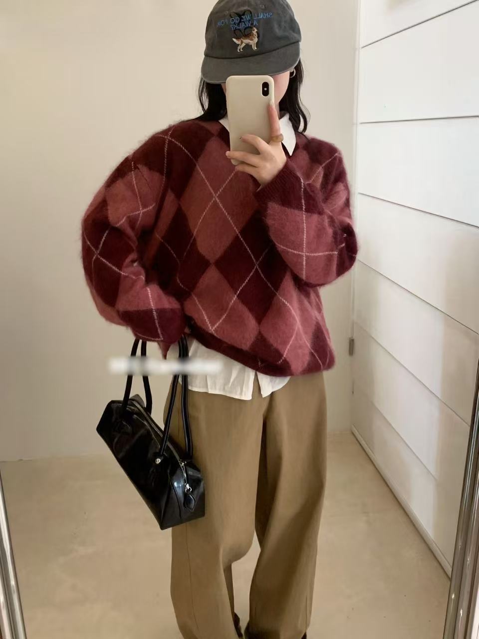 T1009 「浆果慕斯」复古菱格秋冬针织保暖毛衣女
