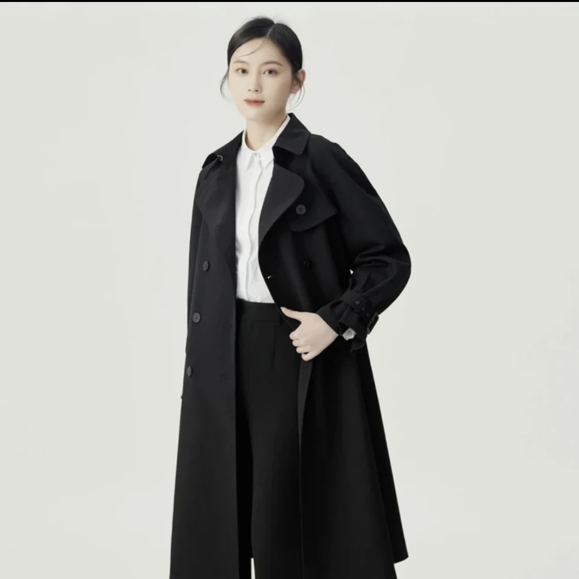 GIRDEAR/哥弟新款品质气质宽松赫本风中长款时尚国民风衣1400164