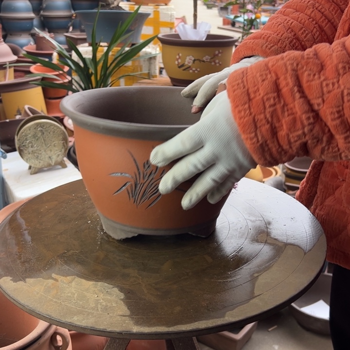 紫砂龙凤呈祥红小 口径25×17