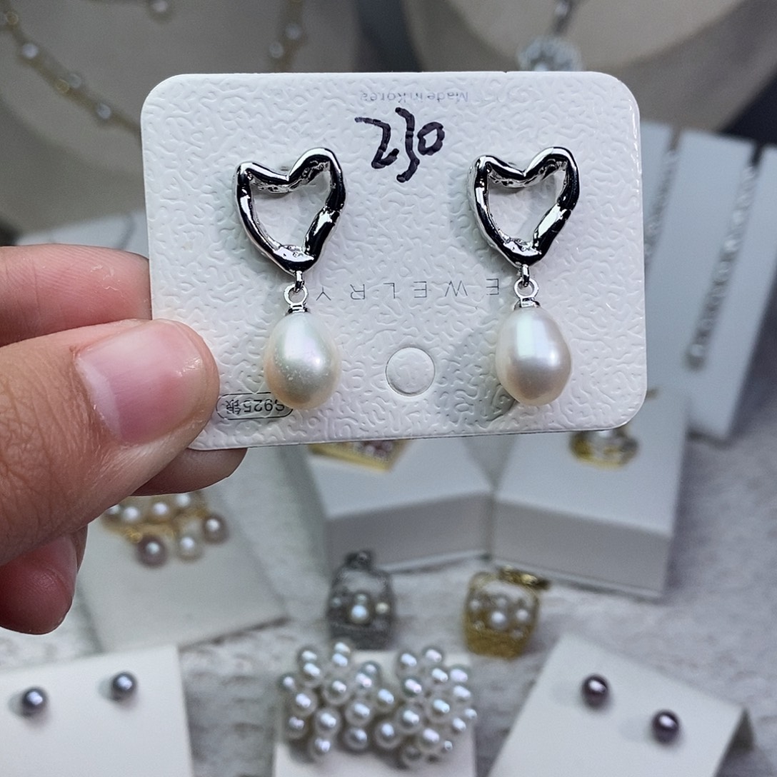 耳饰银S925镶嵌淡水珍珠