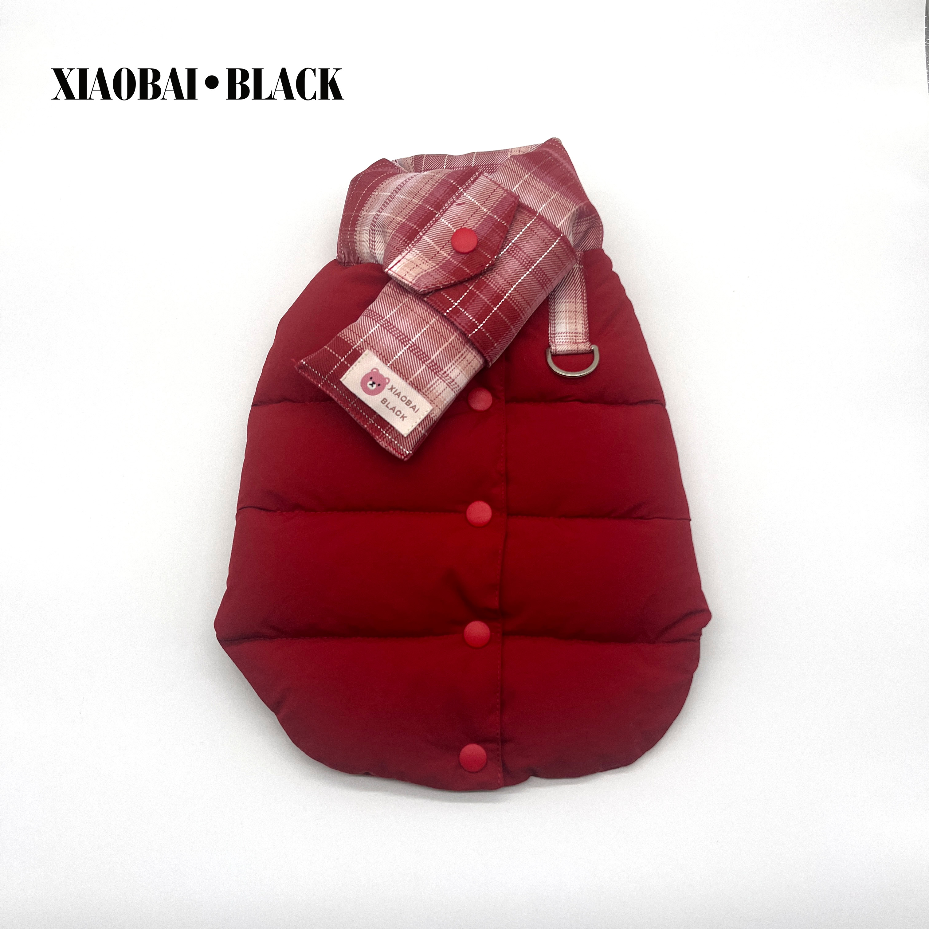 2025秋冬新款宠物棉马甲格子围脖深冬保暖雪纳瑞西高地无袖棉衣