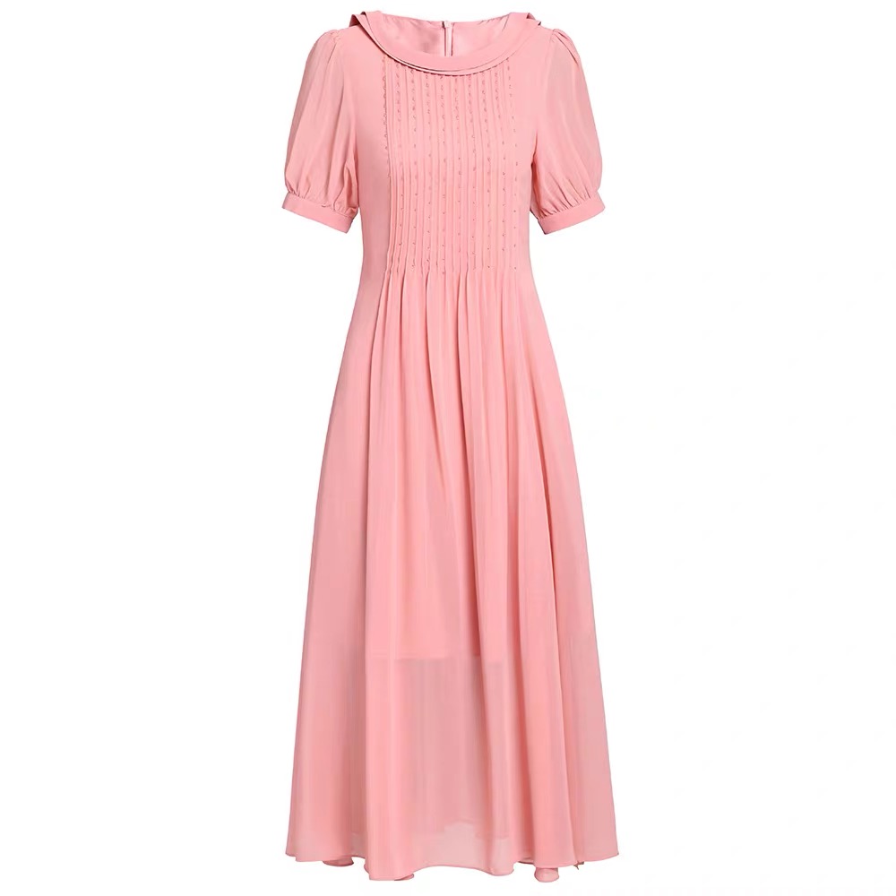 ［依易原创］轻熟优雅气质排钻百褶连衣裙D0601