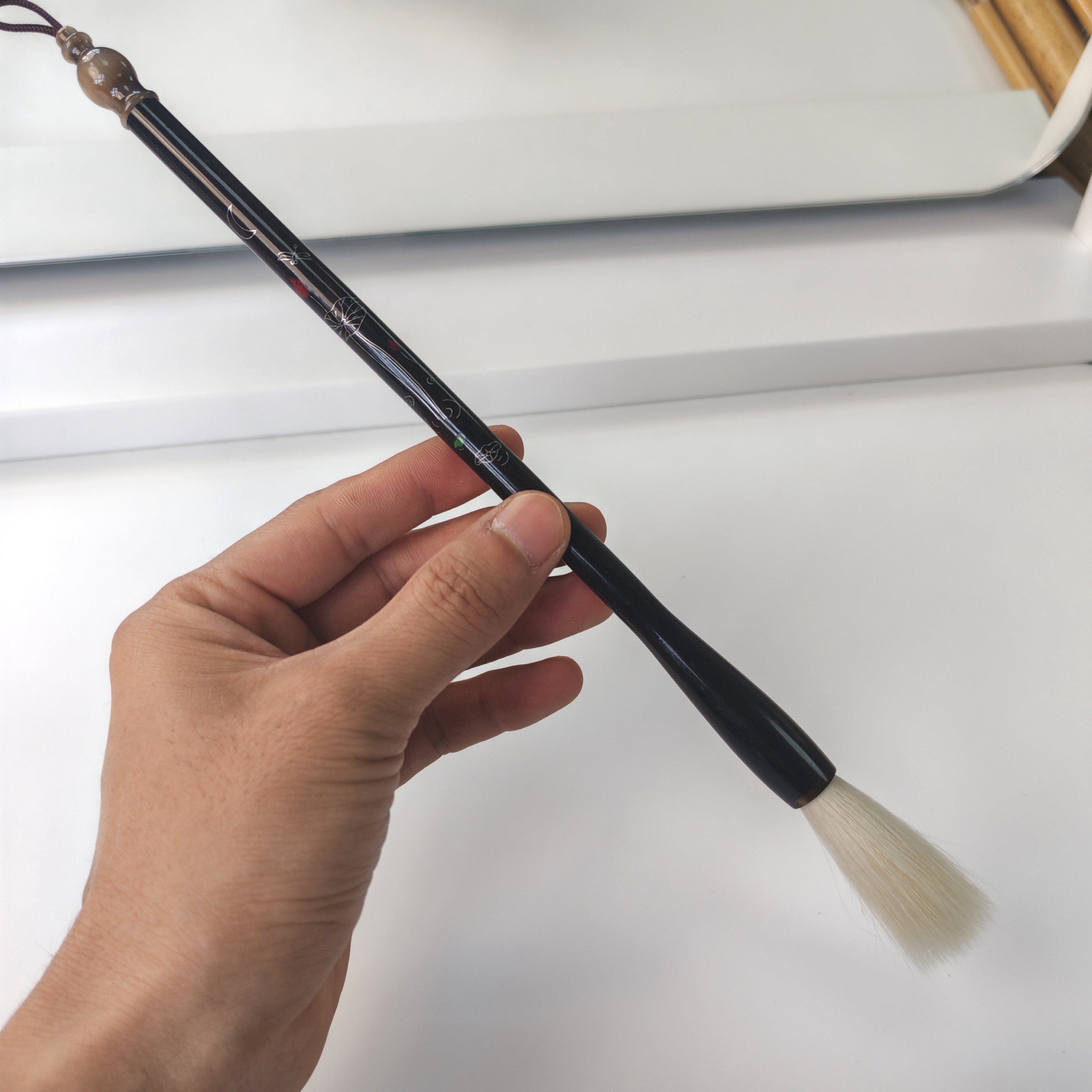 纯细嫩光峰羊毫出峰4.6口径1.0银丝牛角笔杆毛笔