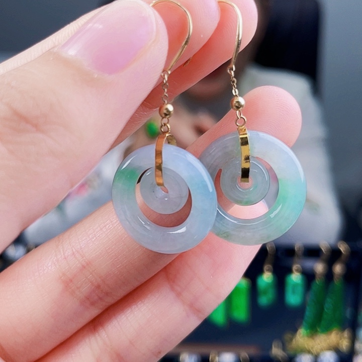 翡翠耳饰18K金镶嵌饰品