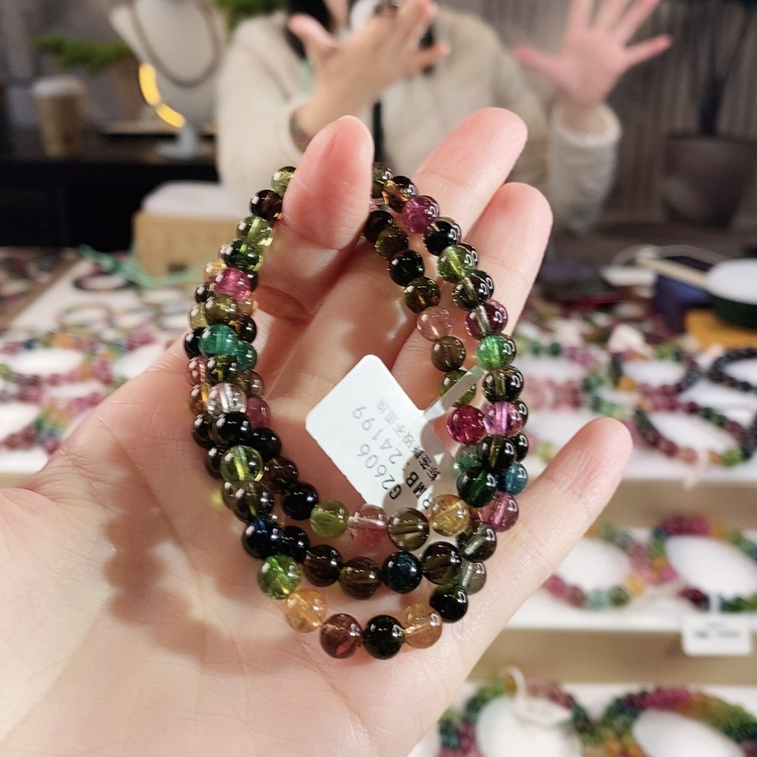 碧玺手串未镶嵌G2606三圈颜色微差