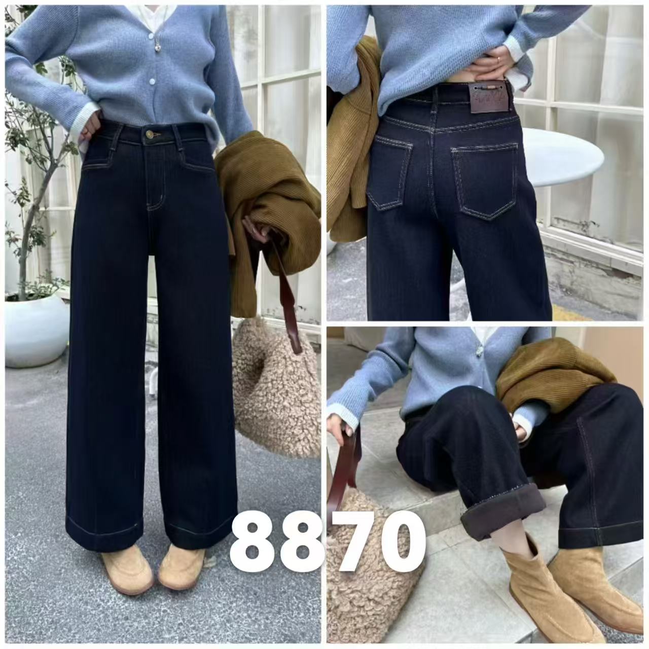 靓衣坊 【自留款】870款冬季厚绒普兰色筒裤扣子拉链