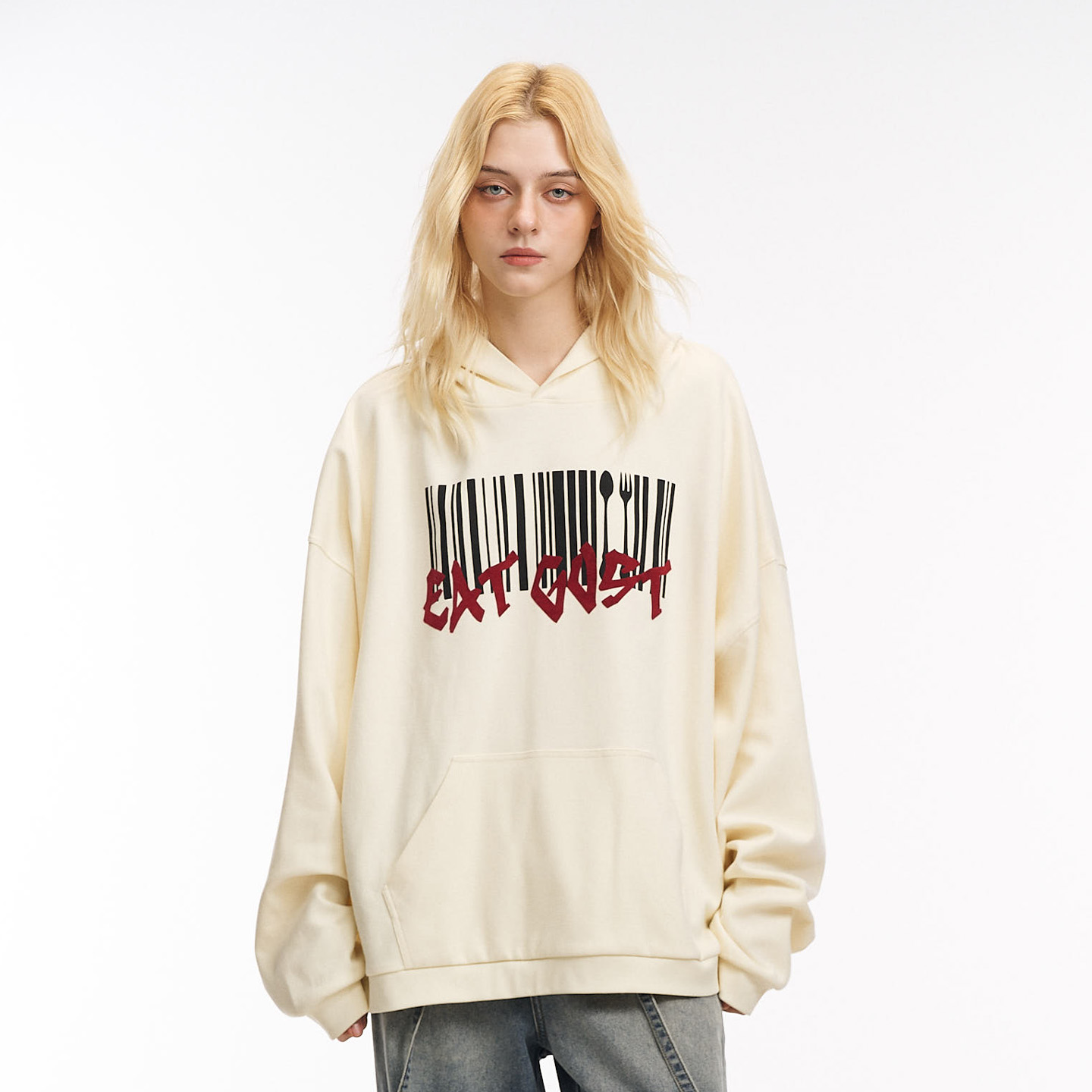 GOST条形码汤匙宽松连帽卫衣