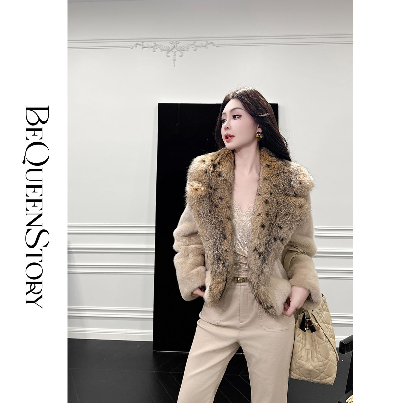 余潇潇【豹富女星】丹麦皇冠级水貂拼接狐狸毛开皮染色外套