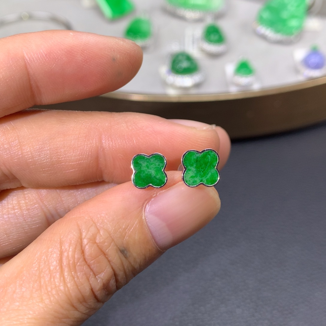 翡翠耳饰18K金镶嵌翡翠