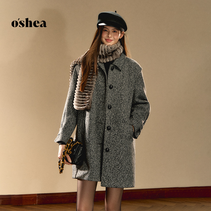 oshea【官方专享】复古简约针织外套女2025慵懒风中长款小个子大衣