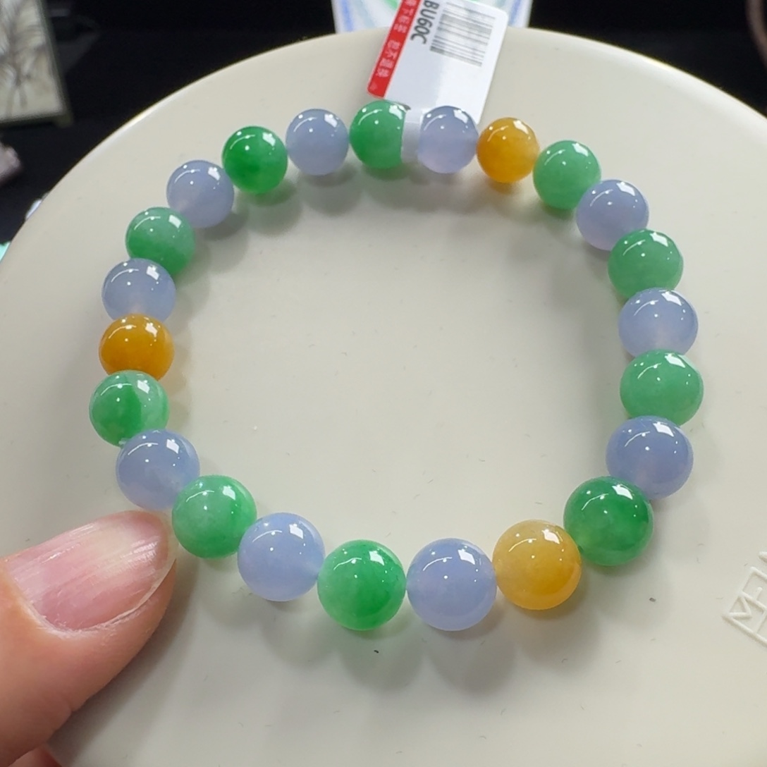 翡翠未镶嵌手链冰种浓彩多宝单圈8mm