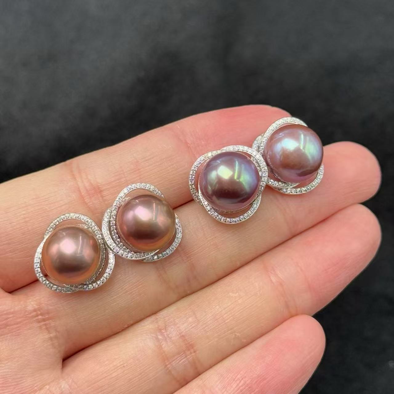 【北野珠宝】天然淡水珍珠耳钉-B79H-219多样性发一对11mm