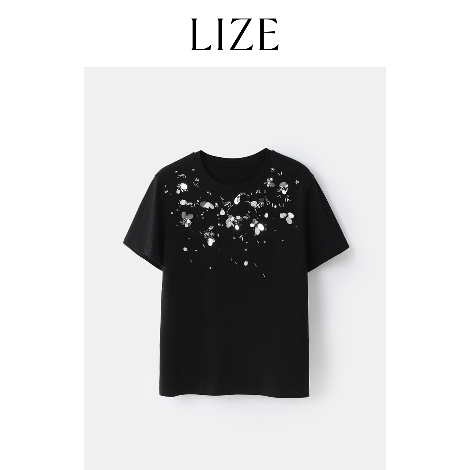 LIZE「萤火之森」定纺100棉.手工钉珠亮片T恤ZEA0222