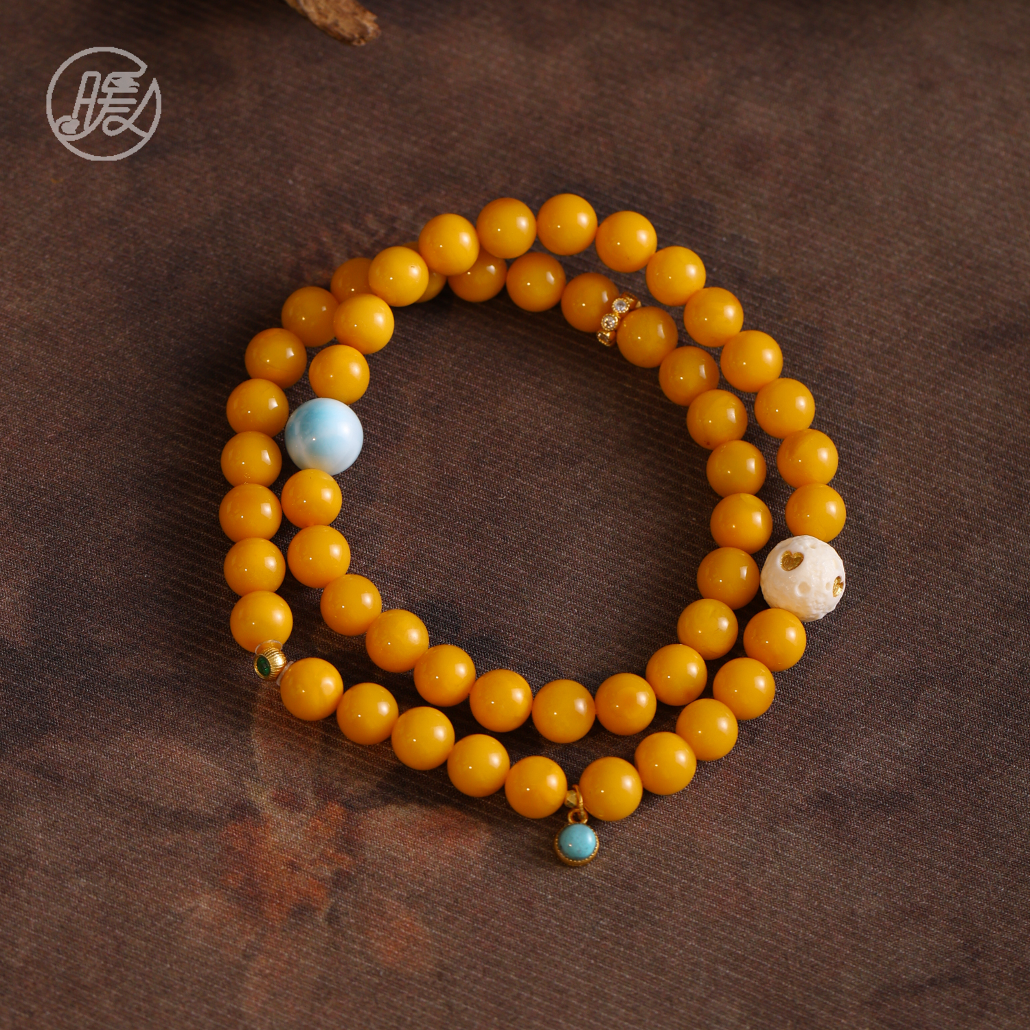 Nuanyan/暖言双圈蜜蜡手串7mm搭配圆形吊坠手链E6908多样性发一