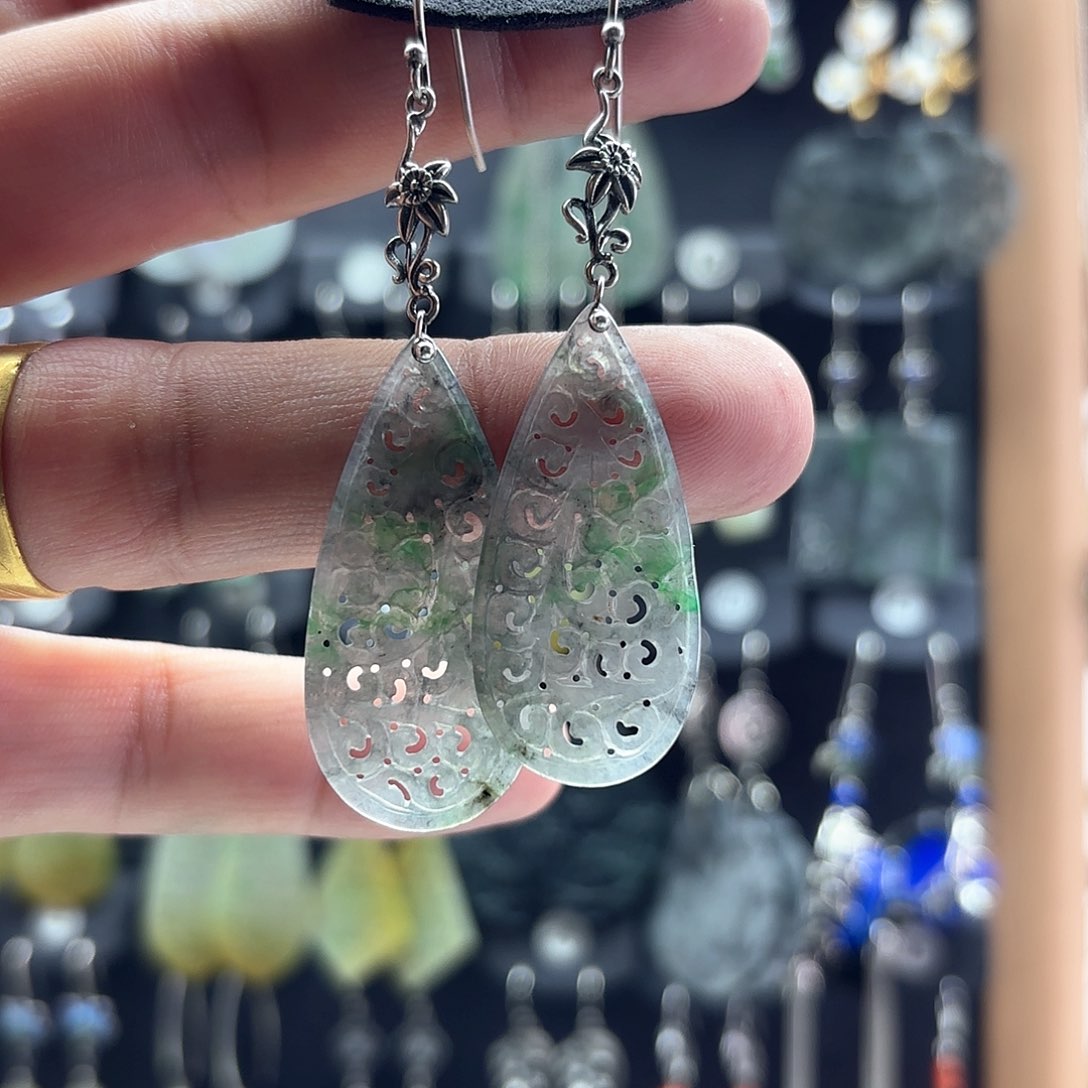 翡翠耳饰银S925镶嵌6**9