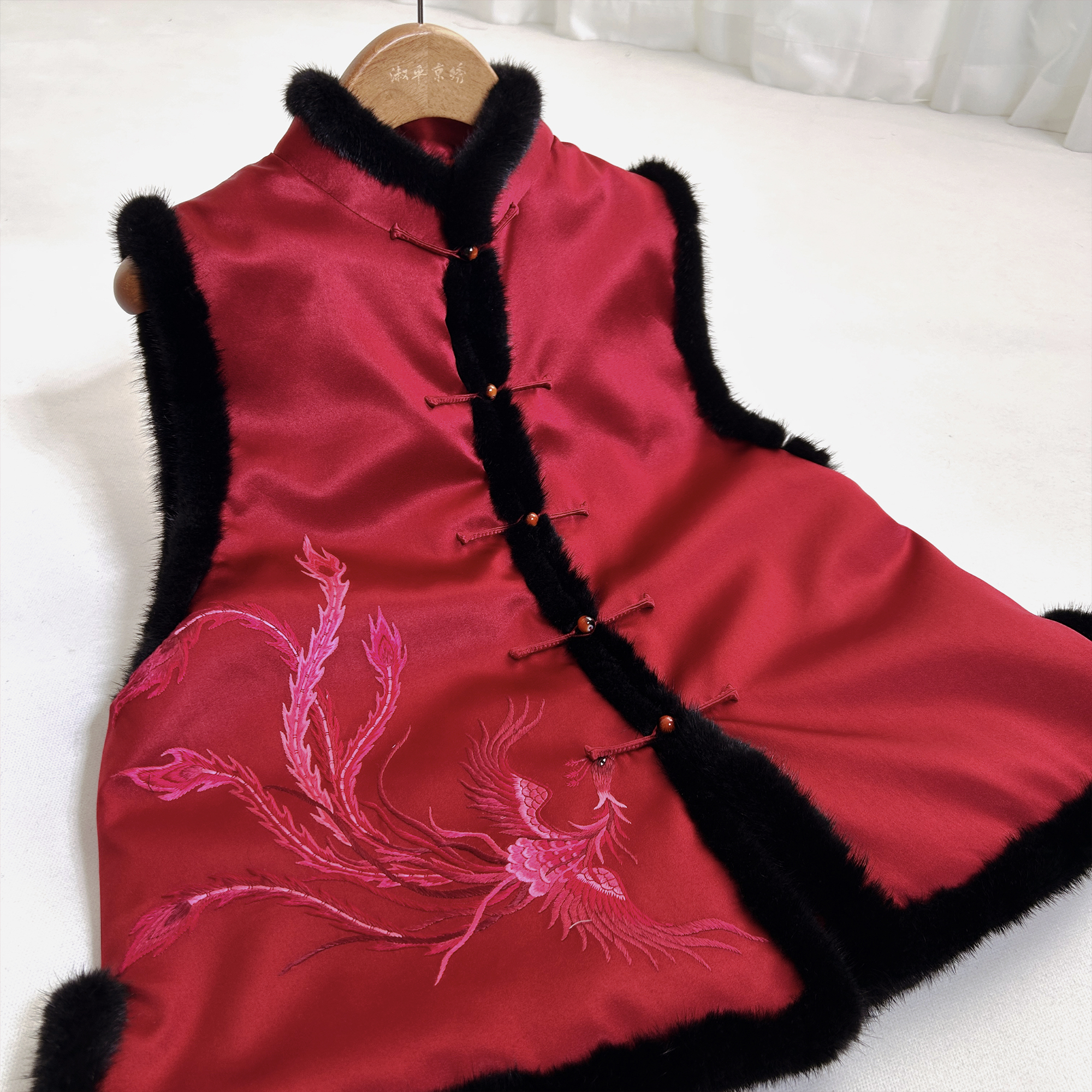 【京绣】2025新中式国风女装非遗手工刺绣立领对襟凤凰刺绣棉马甲
