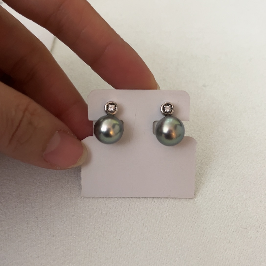 海水珍珠颈饰银S925镶嵌孔雀绿9-10