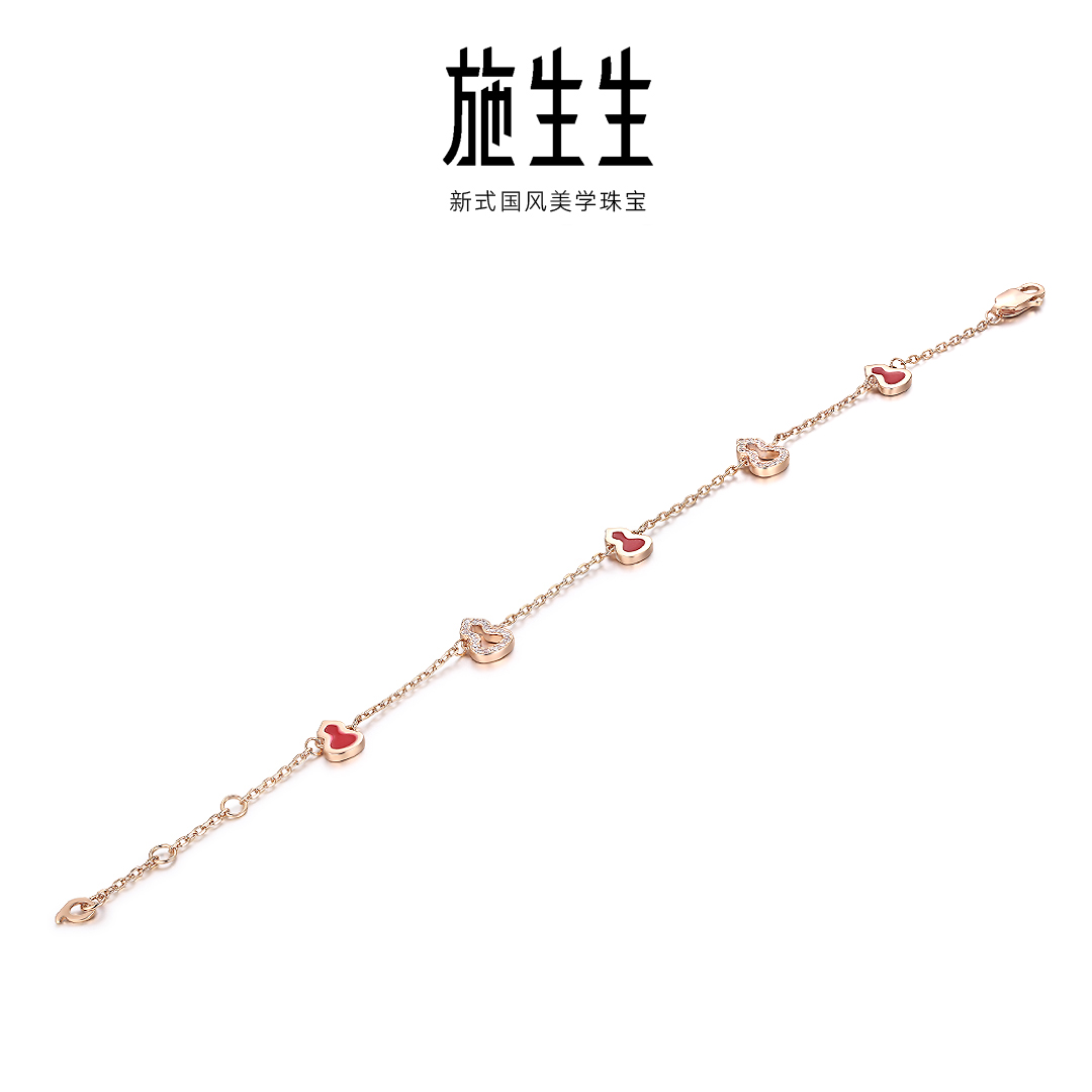 925银合成锆石手链 【施生生珠宝】S925银五福红葫芦手链