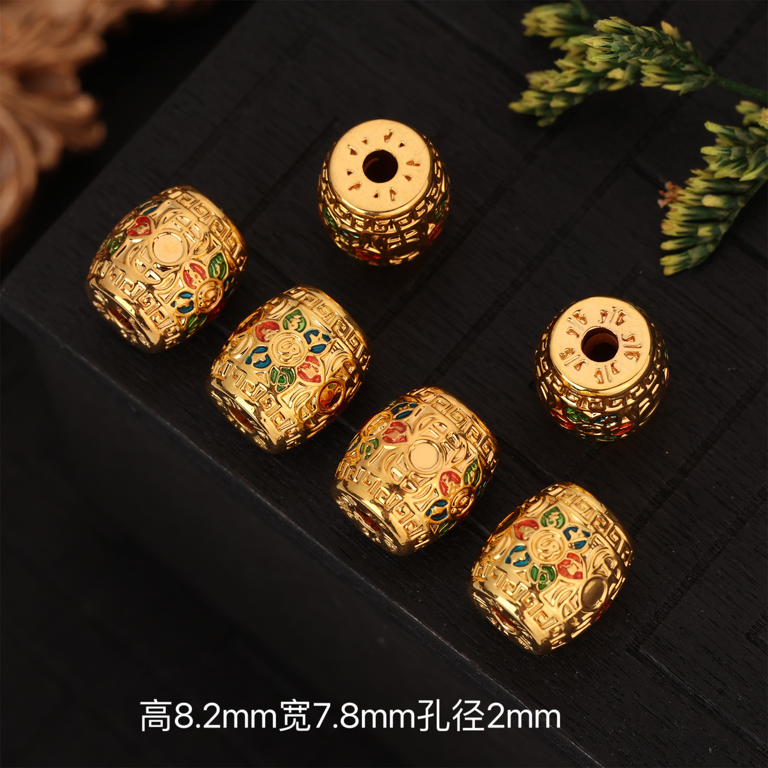 【来福工厂】18k金烧蓝六字真言加大加厚桶珠隔珠文玩珠串配饰配件