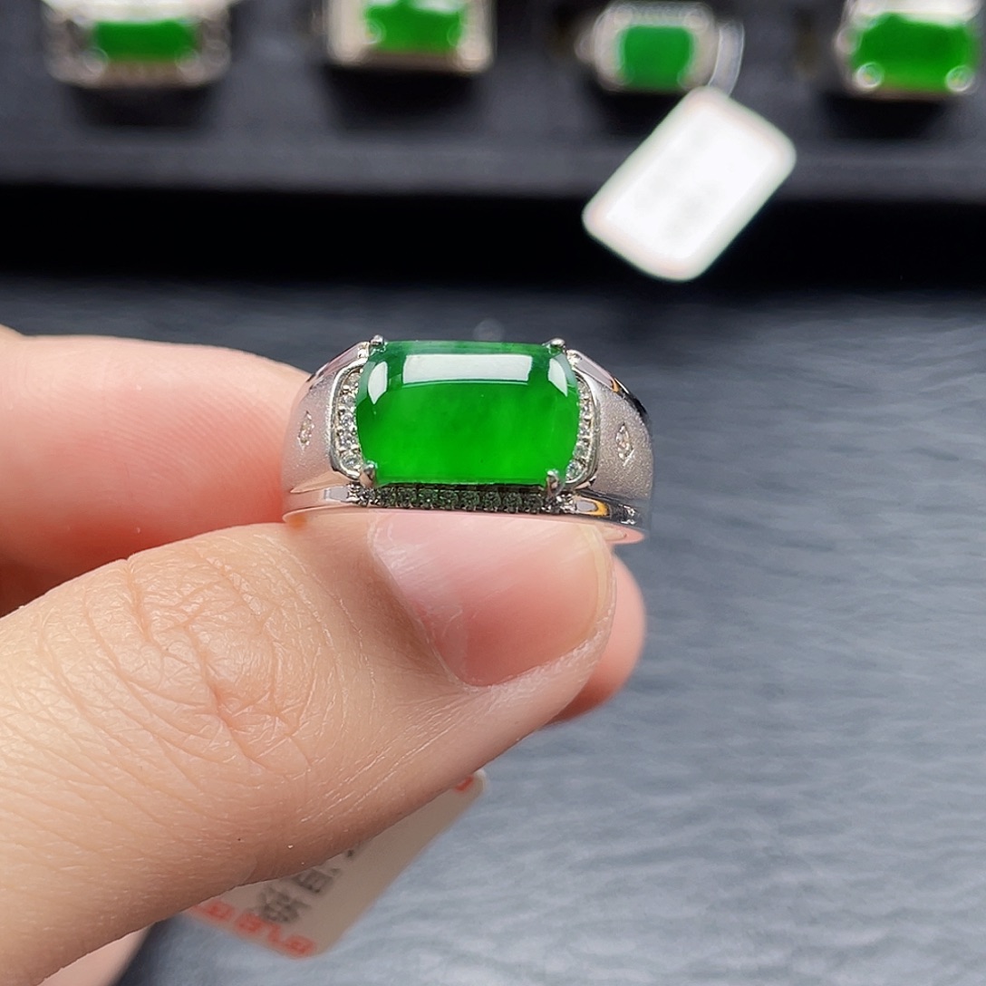 翡翠戒指银S925镶嵌天然a货翡翠2767