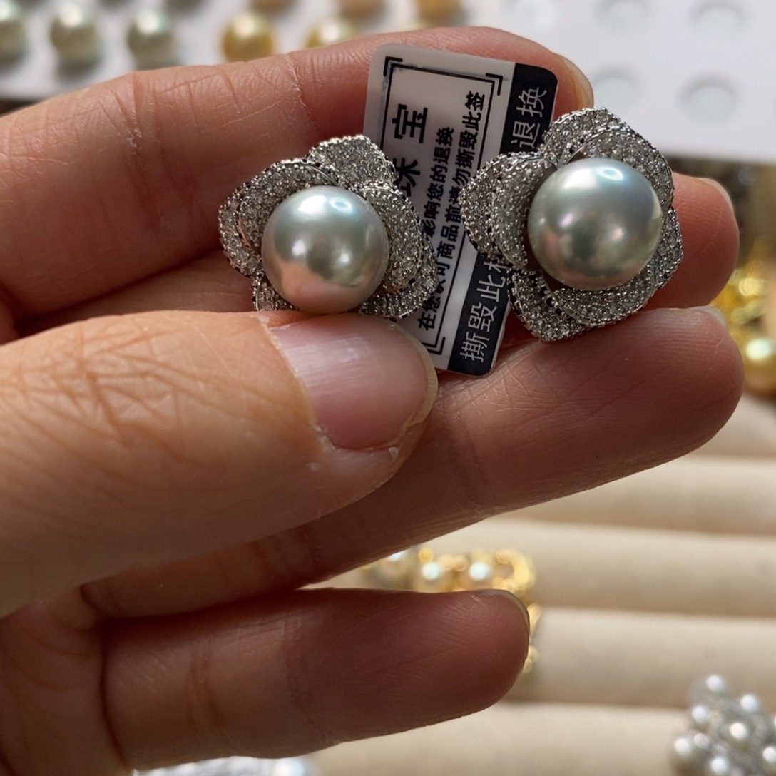 海水珍珠耳饰银S925镶嵌