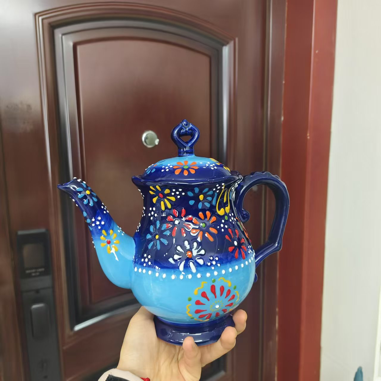 新疆包邮【蓝色水壶】家用釉下彩茶壶1200ml