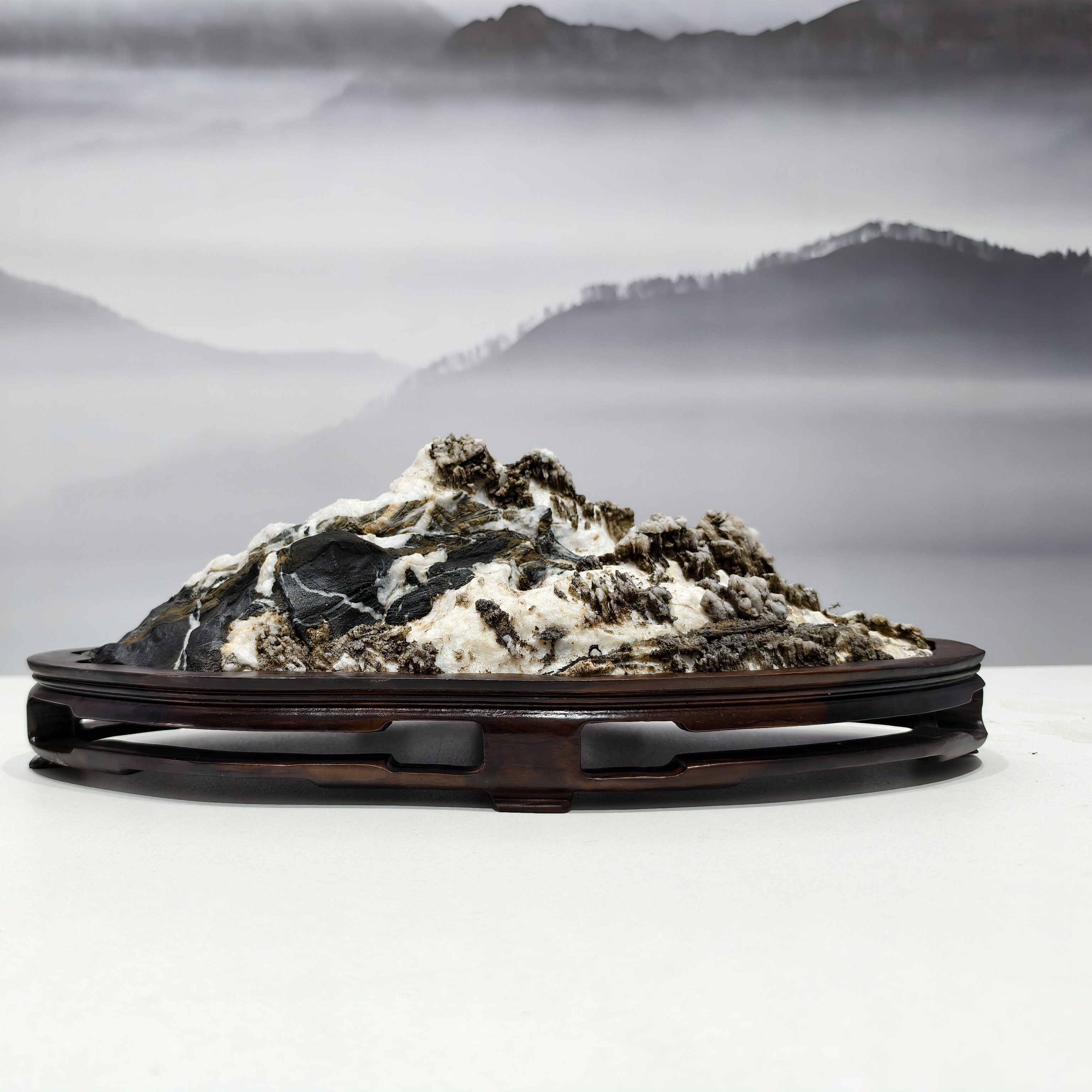 宣石 意境雪山 中式礼品  厅堂玄关 书房禅意装饰摆件长：40*20*22